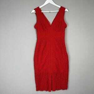Bardot Womens Dress 4 Red Morgan Lace Overlay Front Slit Cocktail Date Valentine
